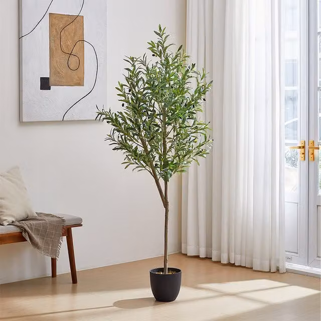 Lifeideas Decorative Artificial Green Olive Tree with Pot, Height: 186 cm, Width: 65 cm