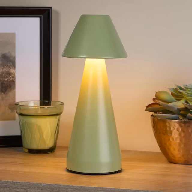 Lighting Collection Sage Cone Rechargeable LED Table Lamp in Green