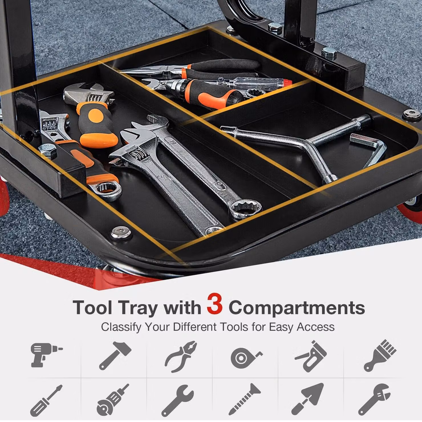 Costway Rolling Workshop Creeper Mechanic Stool with Soft Padded Seat and Tool Tray Storage, Red and Multicolour – 5