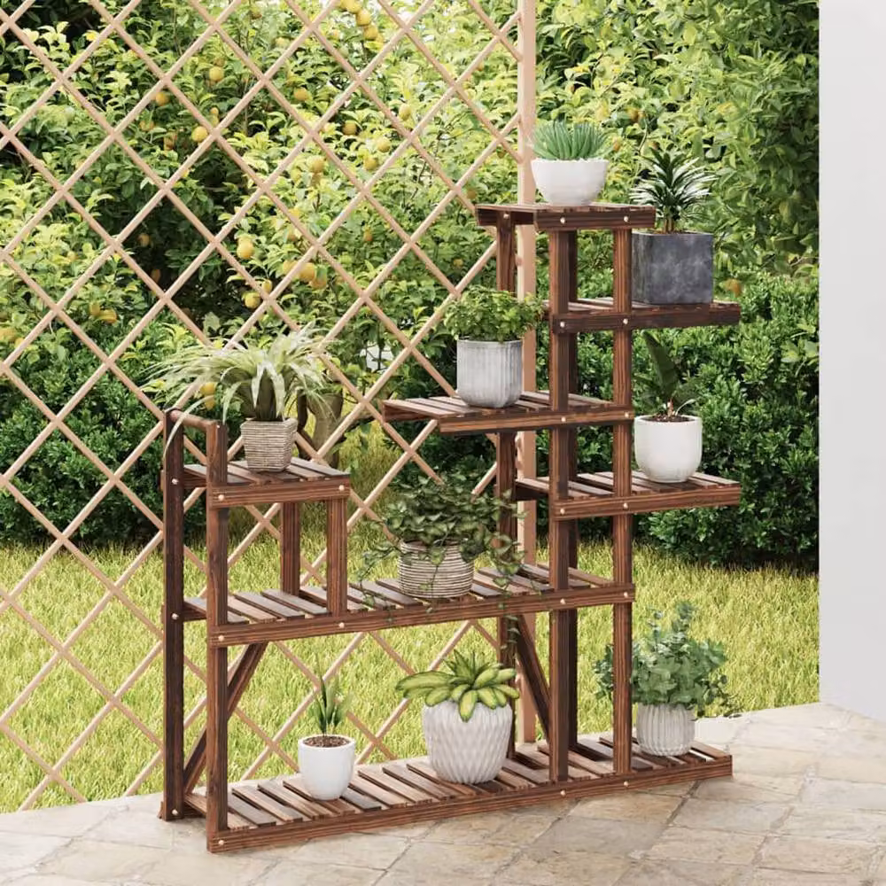 Berkfield Home Elegant Flower Stand in Brown Solid Wood, W/D/H: 110 x 25 x 111 cm – 2