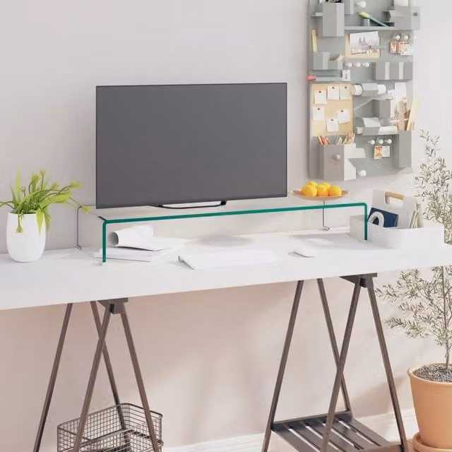 Berkfield Home Clear Glass TV Stand and Monitor Riser, W/D/H: 90 x 30 x 13 cm – 1