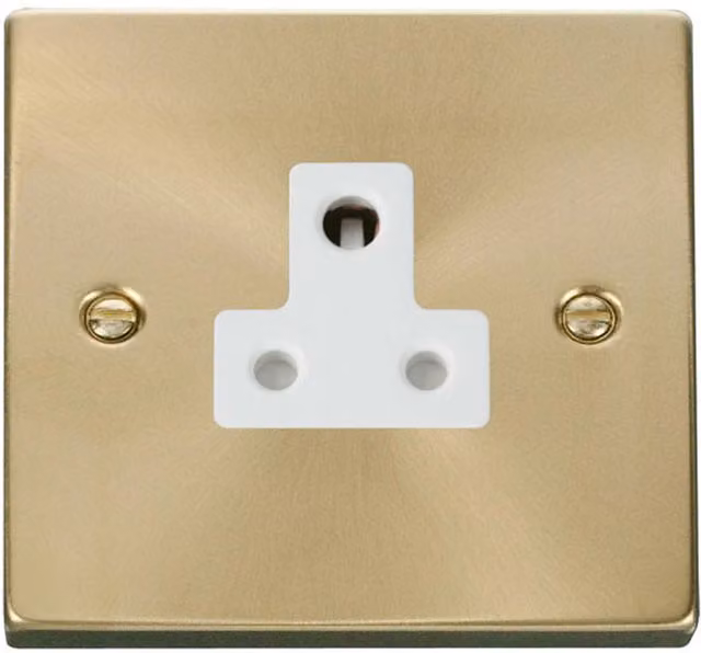 SE HOME Satin Brushed Brass 1 Gang 5A Round Pin Socket with White Plate