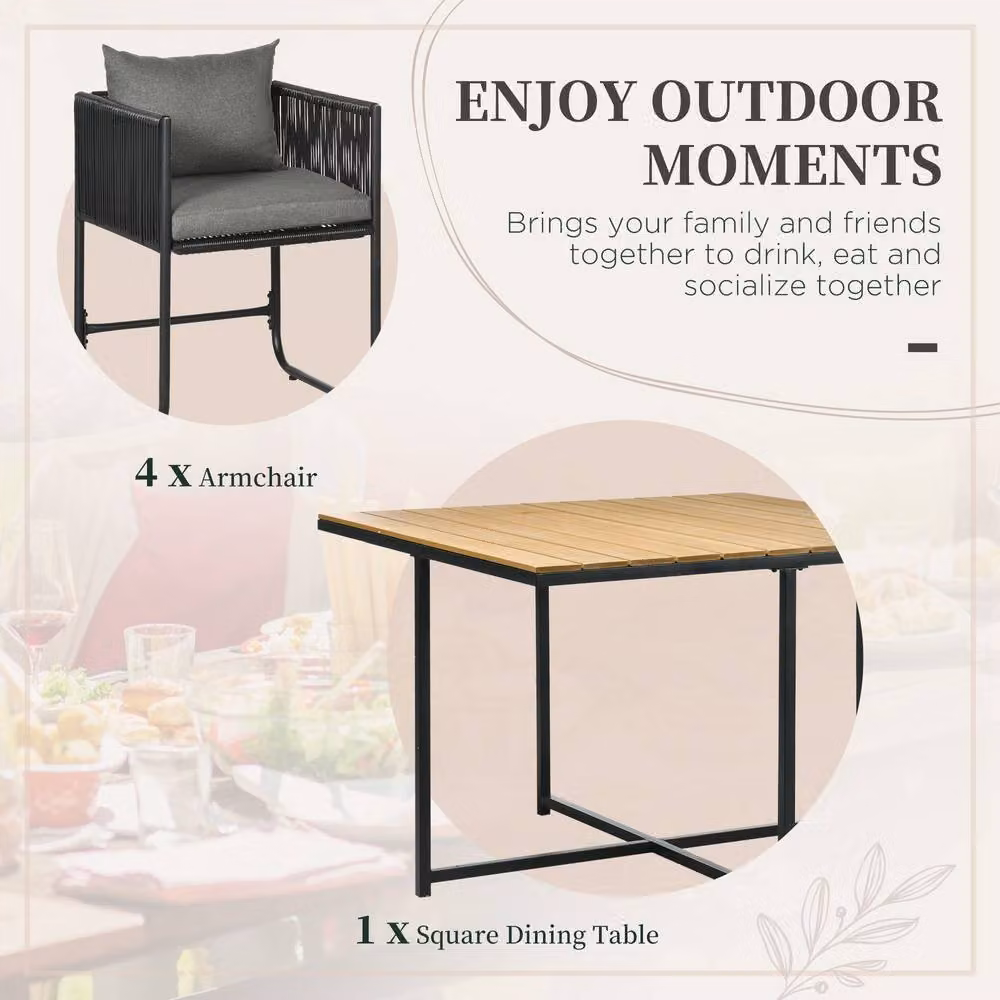 STILVORA 4-Seater Modern Dining Set with Rattan Design in Black – 3
