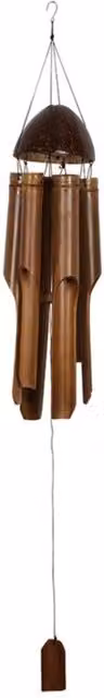 KDMK Brown Bamboo Hanging Windchime with Ethnic Wood Decor, W/D/H: 12.5 x 12.5 x 72.0 cm