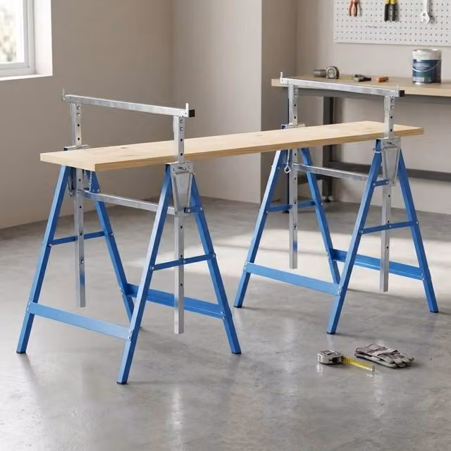 STILVORA Set of 2 Adjustable Steel Saw Horses in Blue