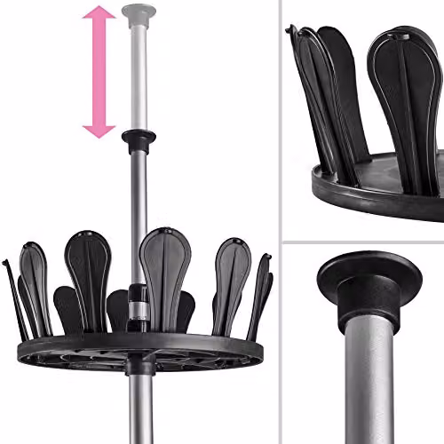 tectake 8-Tier Rotating Shoe Rack in Black with Height-Adjustable Pole (100-300 cm) – 4