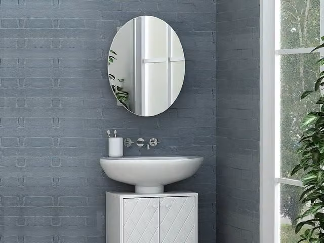 Vente-unique RURI Modern White Wall-Mounted Bathroom Cabinet with Mirror and Internal Shelves, W/D/H: 60 x 15 x 48 cm