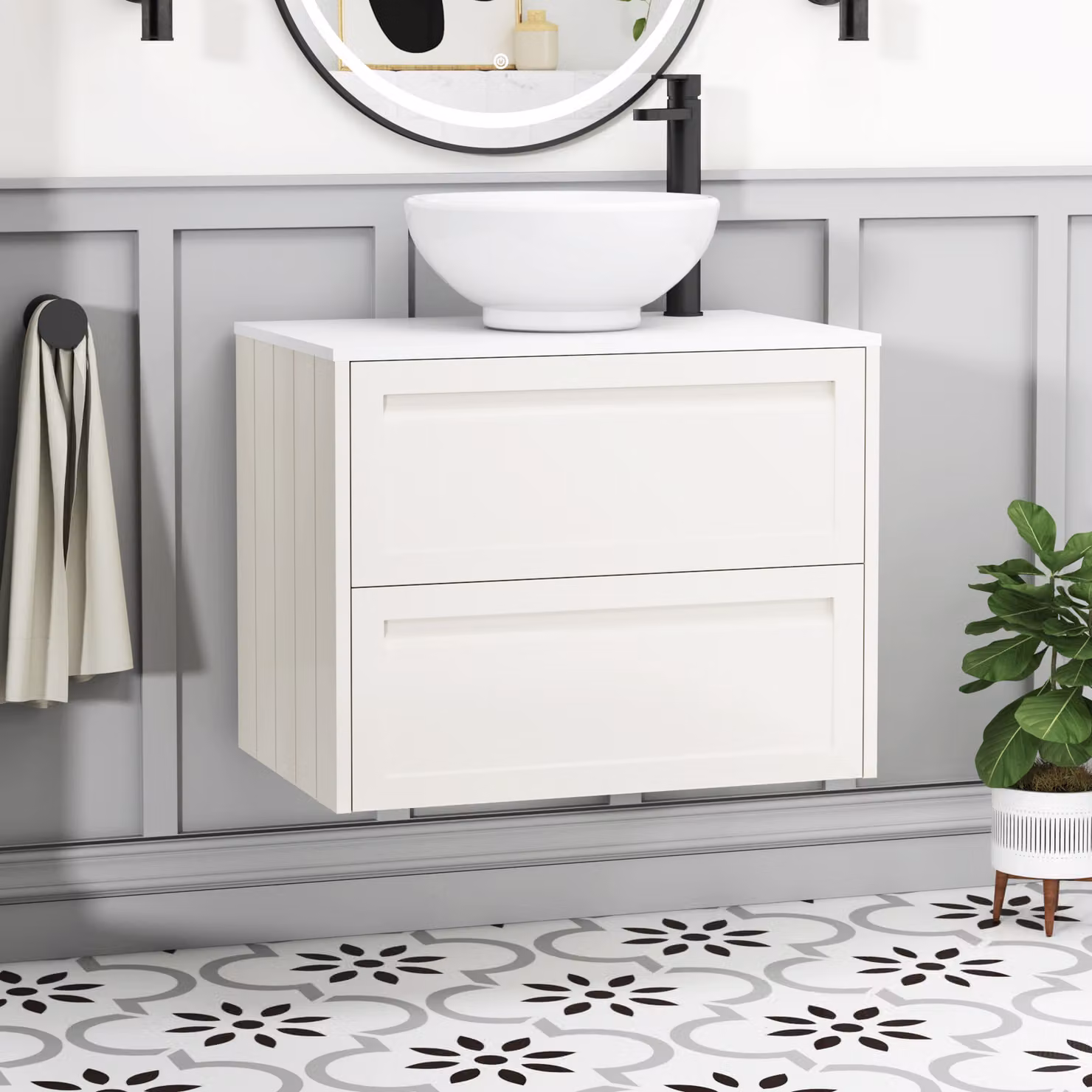 Royal Bathrooms Elmore Classic White Wall Hung Vanity Unit with Breeze Basin and 2 Drawers