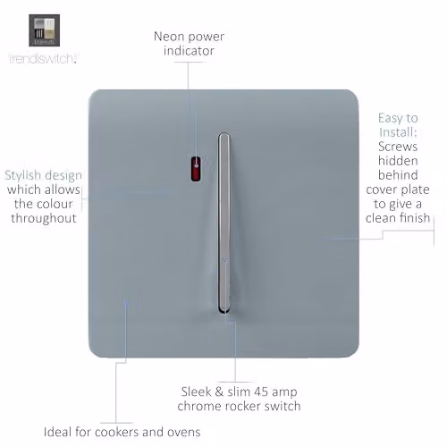 Trendi Modern Glossy Chrome and Grey Single Tactile Switch with Neon Insert – 2