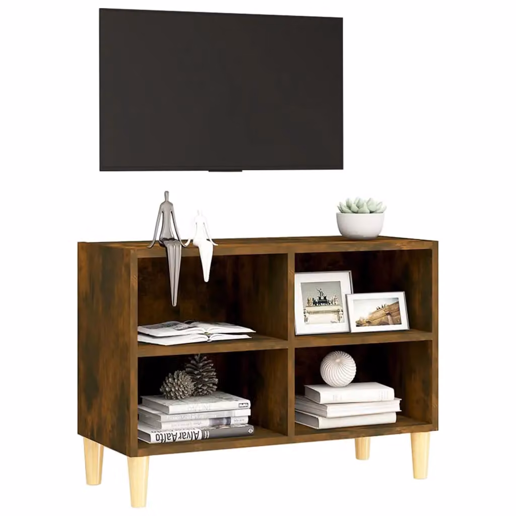 Berkfield Home TV Cabinet in Smoked Oak Brown with Solid Wood Legs, W/D/H: 69.5 x 30 x 50 cm – 3