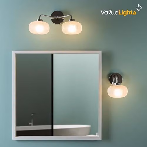 ValueLights Gold Wall Light Fitting with Transparent Ribbed Glass Lampshades and Included Bulb – 2