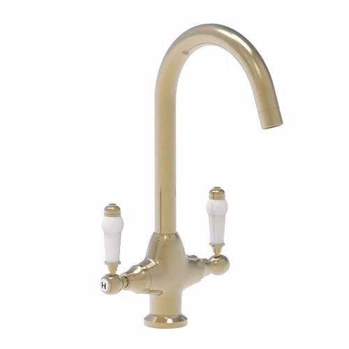Nes Home Twin Lever Kitchen Sink Mixer Tap in Brushed Brass with Swivel Spout – 2