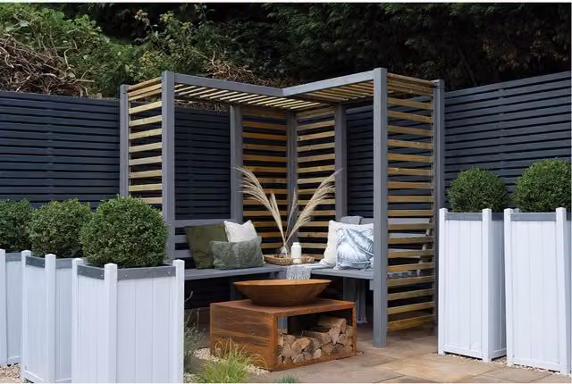 Forest Garden Firenze L-Shape Corner Arbour in Natural Brown Wood