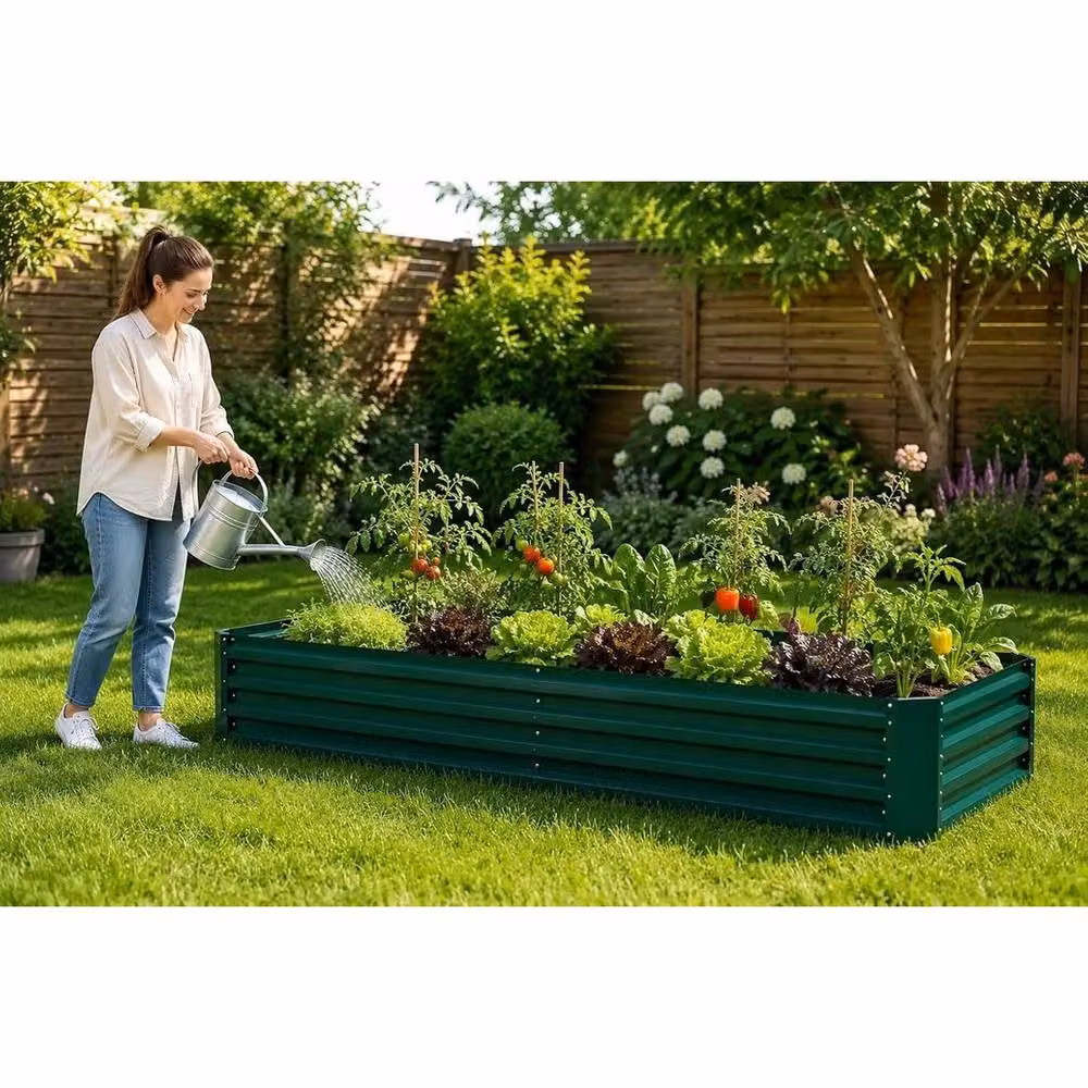 SPETLEK Green Galvanised Steel Raised Metal Garden Planter Box, W: 240 cm, D: 60 cm, H: 30 cm – 4
