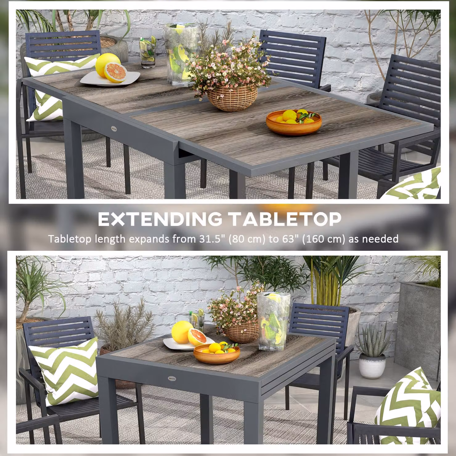 Outsunny Extendable Rectangular Garden Dining Table with Aluminium Frame and Plastic Tabletop in Beige and Grey – 4