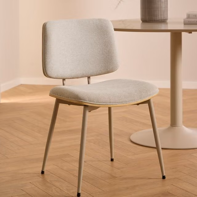 Furniture To Go Owen Pair of Scandinavian Dining Chairs in Beige Fabric with Oak and Metal Legs