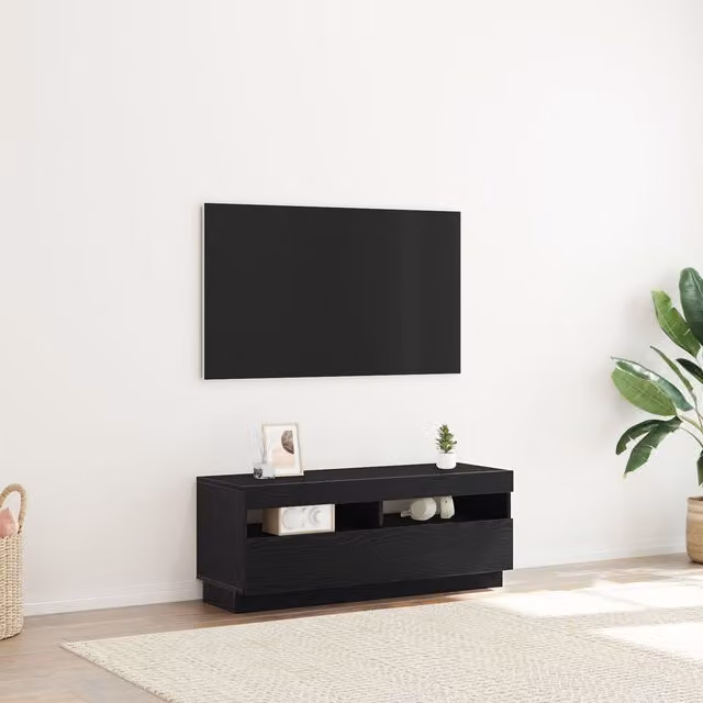 Berkfield Home Modern TV Stand with LED Lights in Black Oak, W/D/H: 100 x 35 x 40 cm