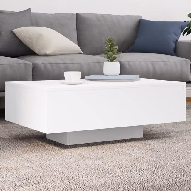 Berkfield Home Modern White Glossy Coffee Table with LED Lights W/D/H: 85 x 55 x 31 cm – 1