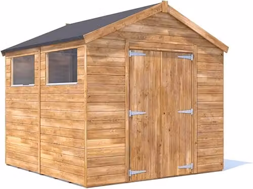 Dunster House Overlord Modular Wooden Garden Shed with Apex Roof and Window, Brown, W/D/H: 2.4 x 2.4 x 2.35 m