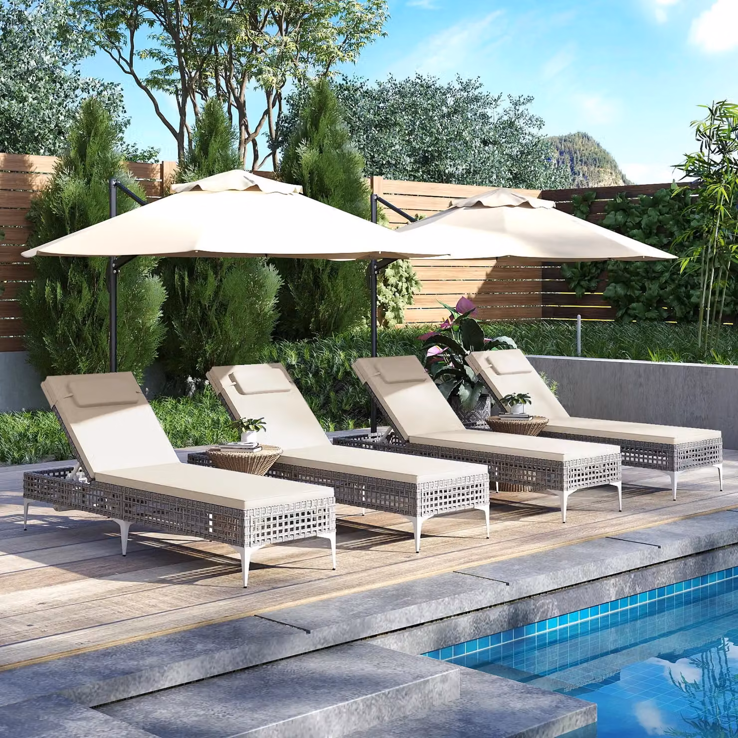 Costway White Polyrattan Sun Lounger with 6-Level Adjustable Headrest and UV-Resistant Fabric – 4