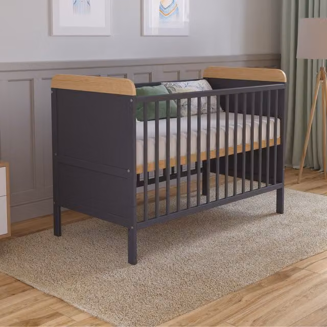 Love For Sleep Levi Cot Bed with Mattress in Anthracite and Pine