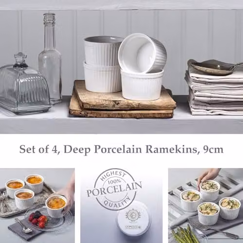 WM Bartleet & Sons Set of 4 White Porcelain Round Deep Ramekins with Lids – 2