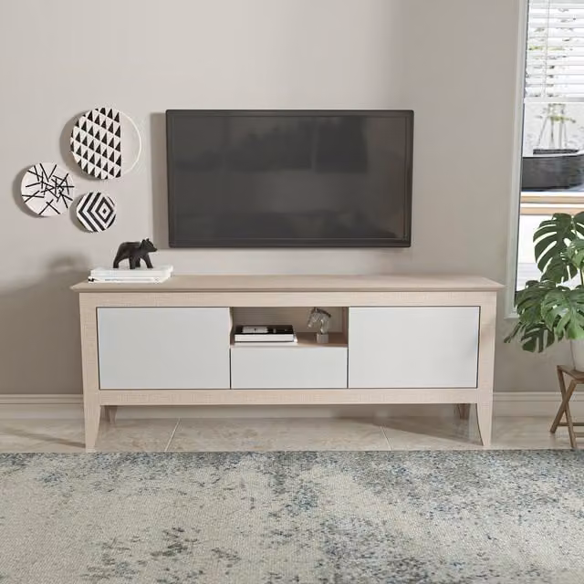 Decorotika Verde Modern TV Unit in Cotton Beige and White
