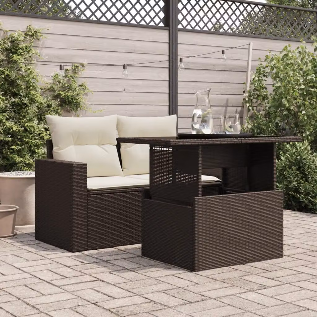 Berkfield Home Brown Poly Rattan Garden Table with Glass Top, W/D/H: 100 x 55 x 73 cm – 3