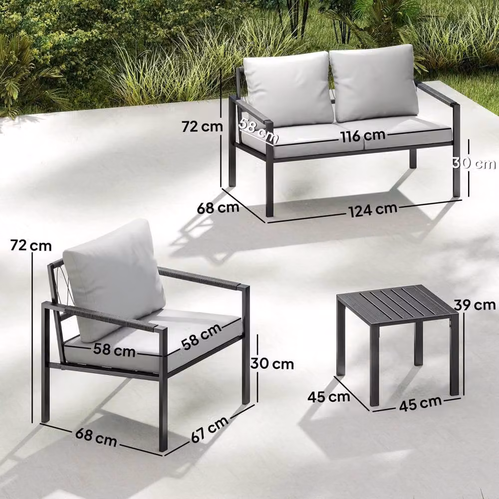 Wyld Haus Cosneri 4 Seater Garden Sofa Set with 2 Coffee Tables in Light Grey – 3