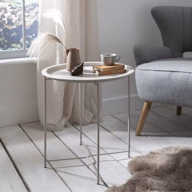 Noa and Nani Modern Round Solid Metal Side Table in Mink