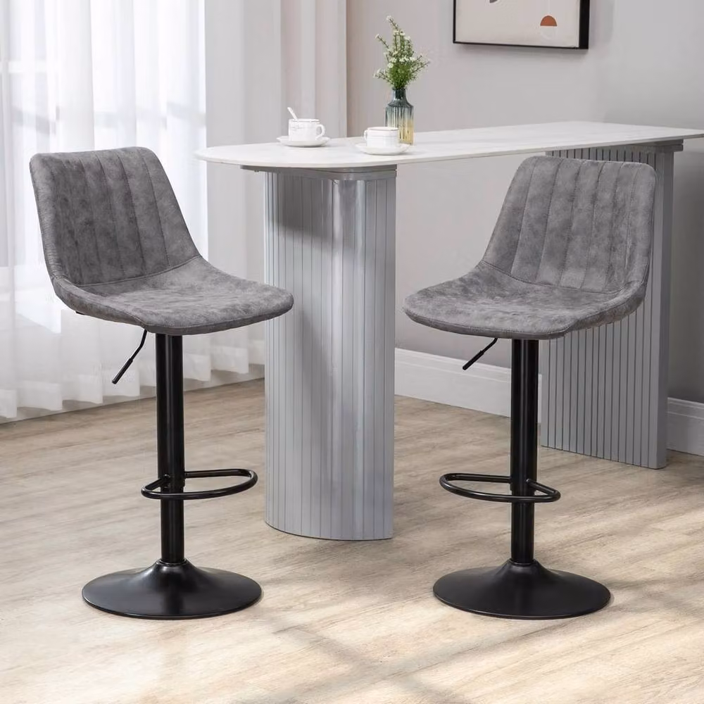 VOGREX Set of 2 Grey Microfibre Swivel Bar Stools with Metal Frame and Footrest, H 89 x W 43 x D 43 cm – 3
