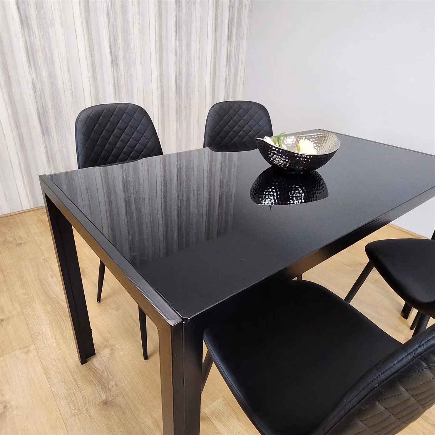 KOSY KOALA Modern Dining Set with Black Glass Rectangular Table and 4 Black Chairs in Brown – 2
