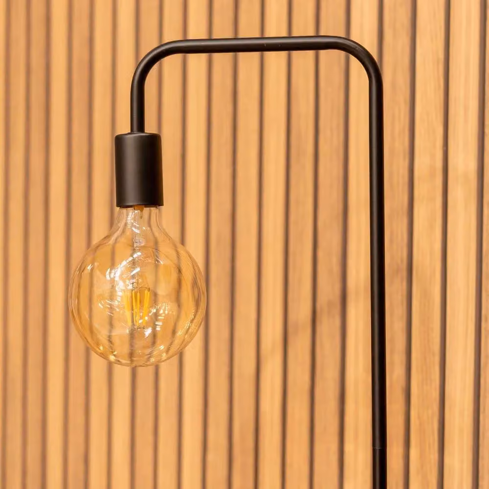 ValueLights Bronx Industrial Floor Lamp with Black Metal Curved Stem and Transparent Glass Sphere – 2