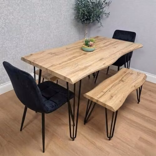 Kosy Koala Modern Rectangular Dining Table Set with 2 Black Velvet Chairs and 2 Benches in Brown and Black – 1