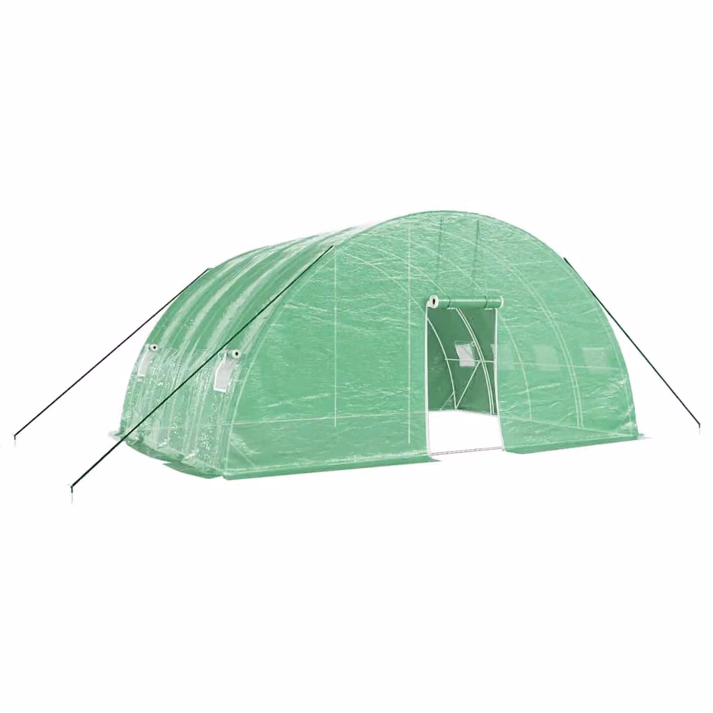 Berkfield Home Green Steel Frame Greenhouse with Plastic Windows, W/D/H: 6.0 x 4.0 x 2.85 m – 2