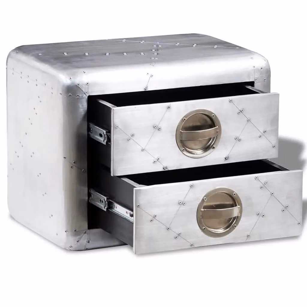 Berkfield Home Aviator End Table with 2 Drawers in Silver – 2