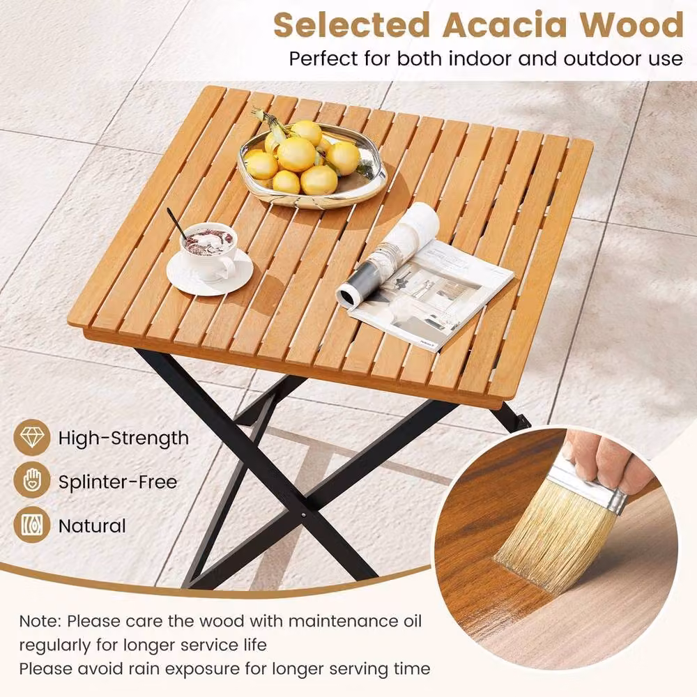 VOGREX Portable Outdoor Bistro Table in Brown Acacia Wood, W/D/H: 70 x 70 x 70 cm – 3
