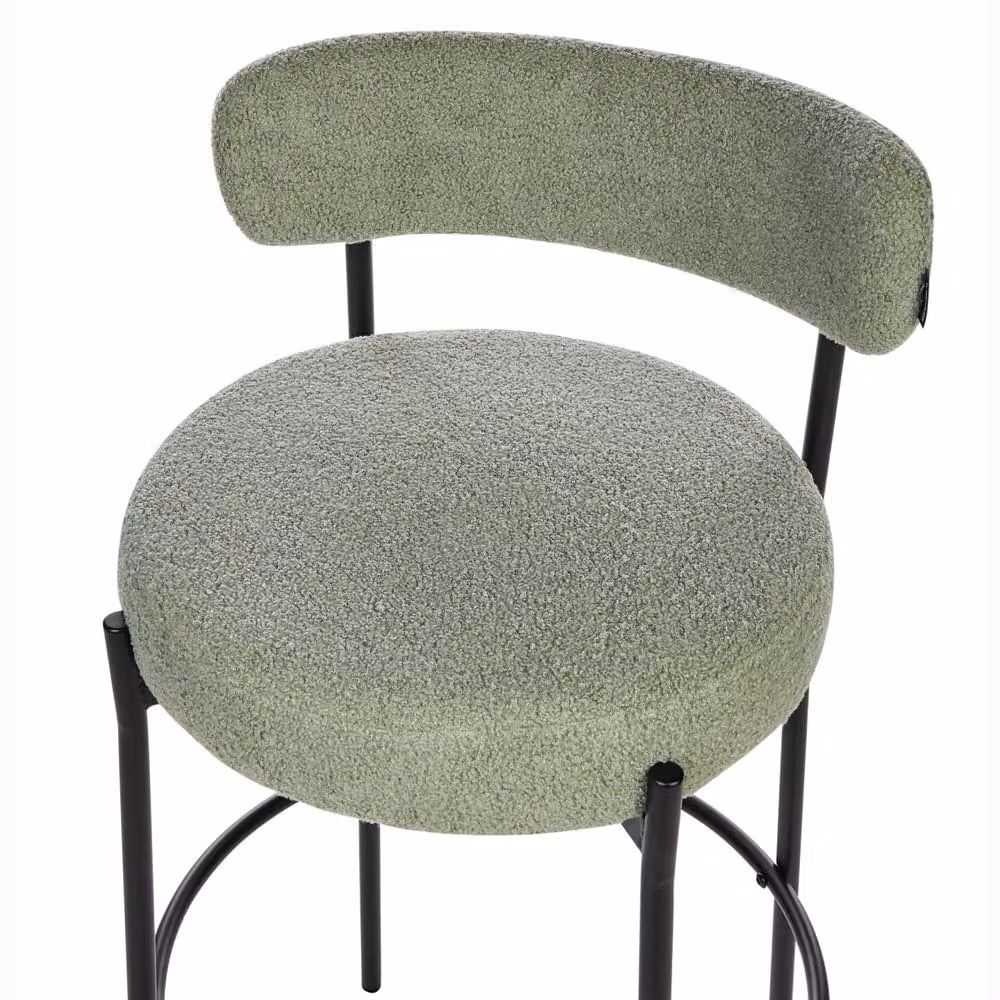 Wyld Haus Set of 2 Light Green Boucle Bar Stools with Black Metal Legs – 3