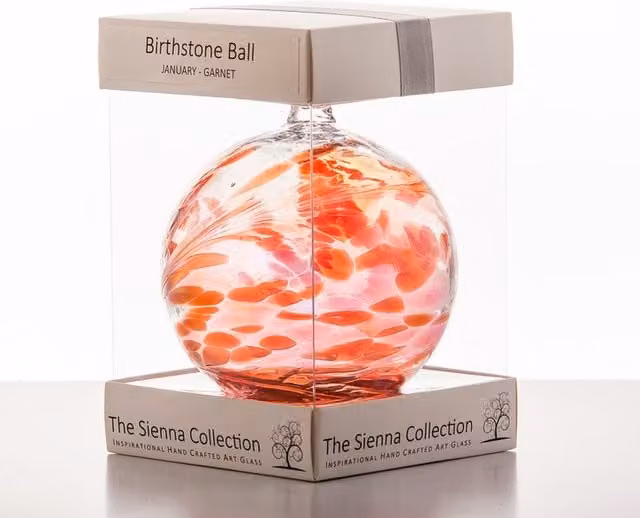 Sienna Glass Garnet Birthstone Ball Hanging Glass Bauble in Red and Orange