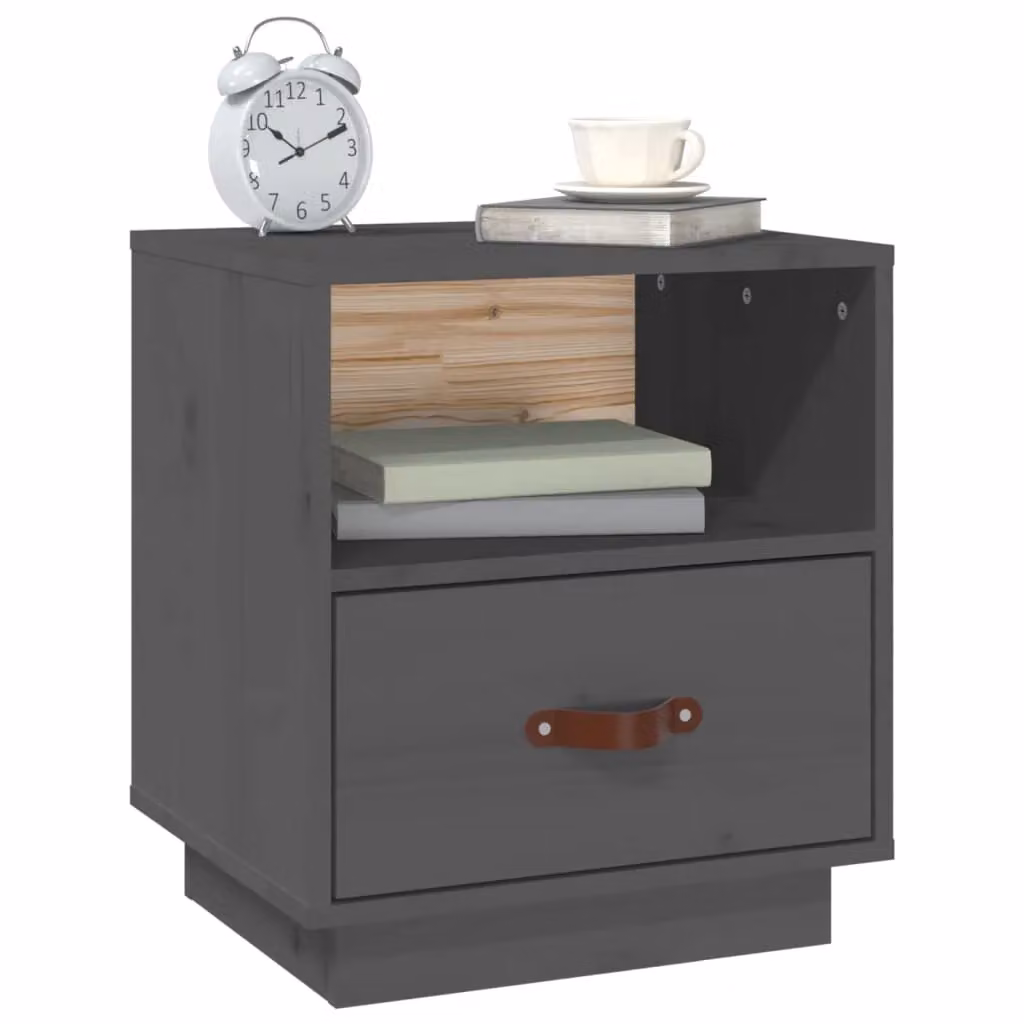 Berkfield Home Set of 2 Grey Rustic Solid Wood Pine Bedside Cabinets W: 40 cm, D: 34 cm, H: 45 cm – 3