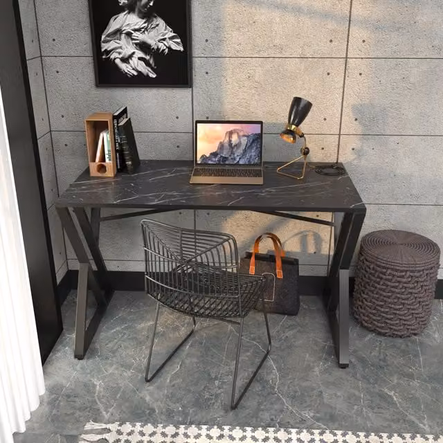 Decorotika Gyza Industrial Computer Desk with Black Metal Legs and MDF Top