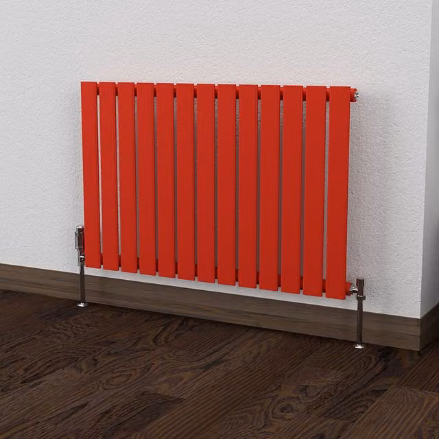 Lux Heat Flat Horizontal Single Coloured Steel Radiator in Poppy Red, W: 91.0 cm, H: 60.0 cm