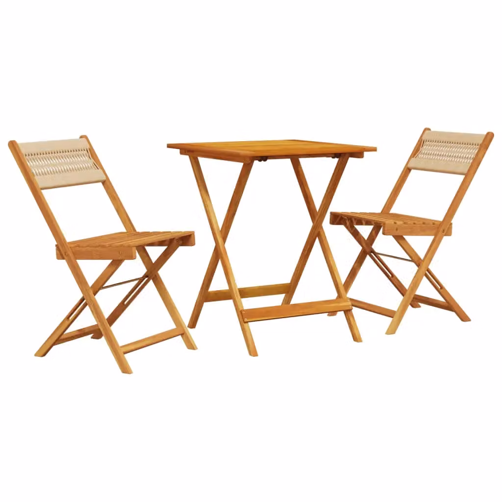 Berkfield Home 3 Piece Bistro Set in Beige Polypropylene and Acacia Wood – 2