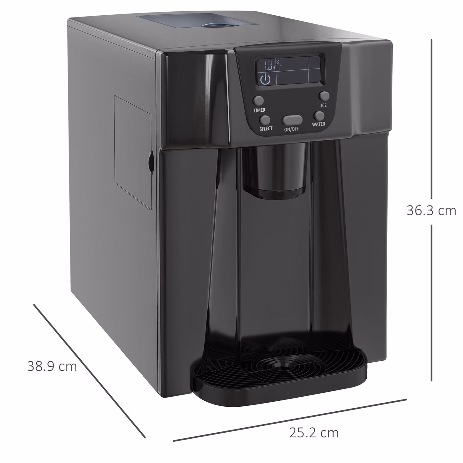 HOMCOM Countertop Ice Maker Machine and Water Dispenser in Black with 3L Tank and Adjustable Cube Size – 3