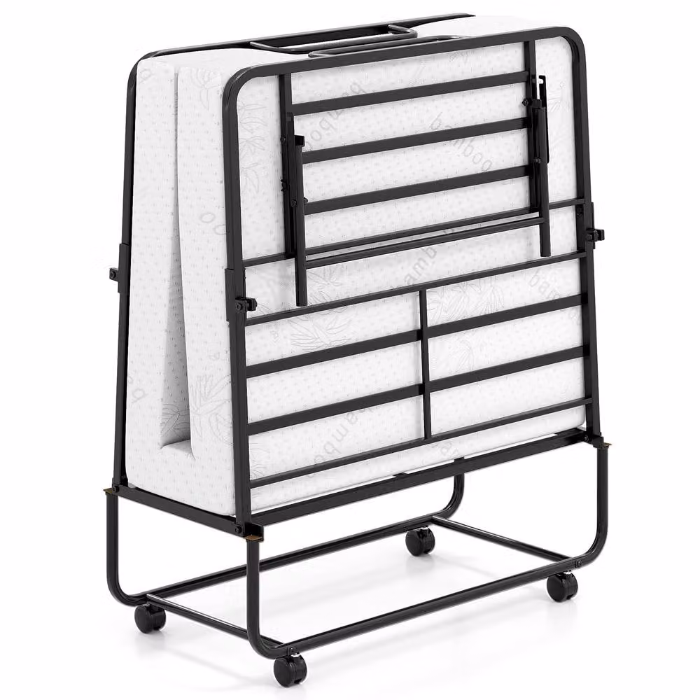 Gymax Portable Folding Bed with Foam Mattress in White, W/D/H: 190 x 90 x 40 cm – 8