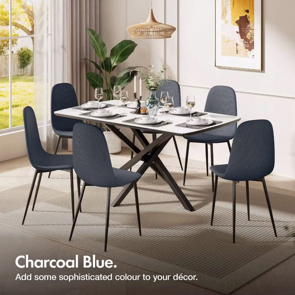 NESTLUNE Set of 6 Modern Upholstered Dining Chairs in Grey with Metal Frame, H: 110 cm, W: 60 cm, D: 60 cm – 4