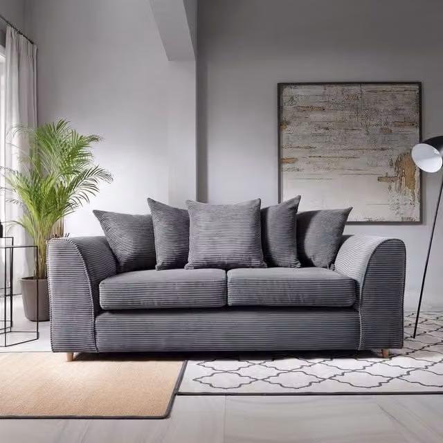 Abakus Direct 3 Seater Jumbo Cord Sofa in Grey, W/D/H: 180 x 89 x 90 cm