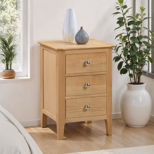 Julian Bowen Cotswold 3 Drawer Bedside Table in Oak, W: 38 cm, D: 38 cm, H: 65 cm
