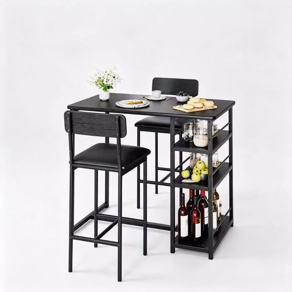London Boutique 3-Piece Bar Height Dining Set with Table and 2 Chairs in Black – 2