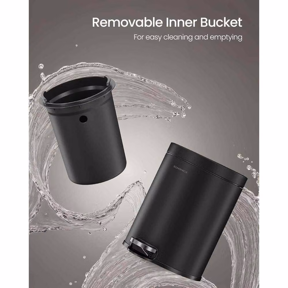 The Bazaarist Steel Pedal Bathroom Waste Bin with Soft Close Lid and Removable Inner Bucket, Jet Black – 5